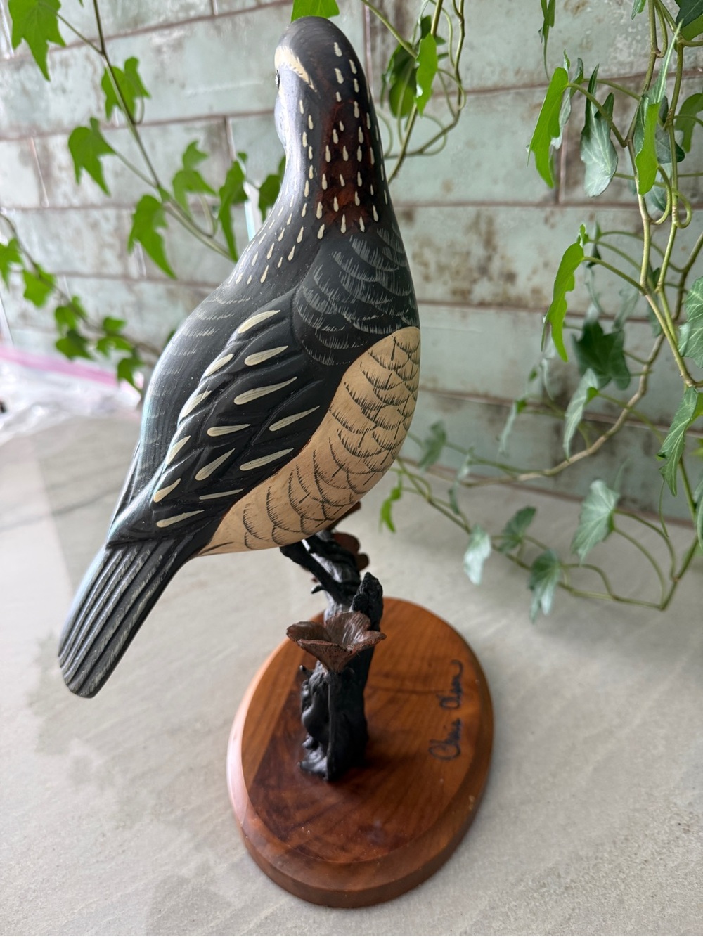 Vintage Chris Olson Hand Carved Wood California Quail Sculpture Signed Wildlife - Picture 4 of 13